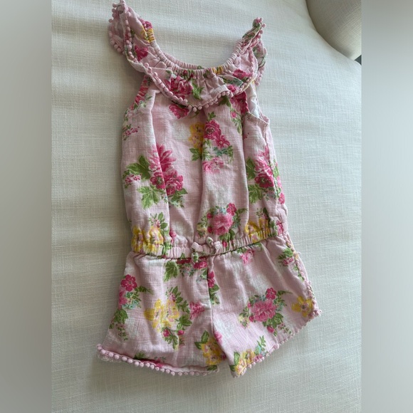 4T GIRLS PINK LINEN FLORAL ROMPER - Picture 7 of 7